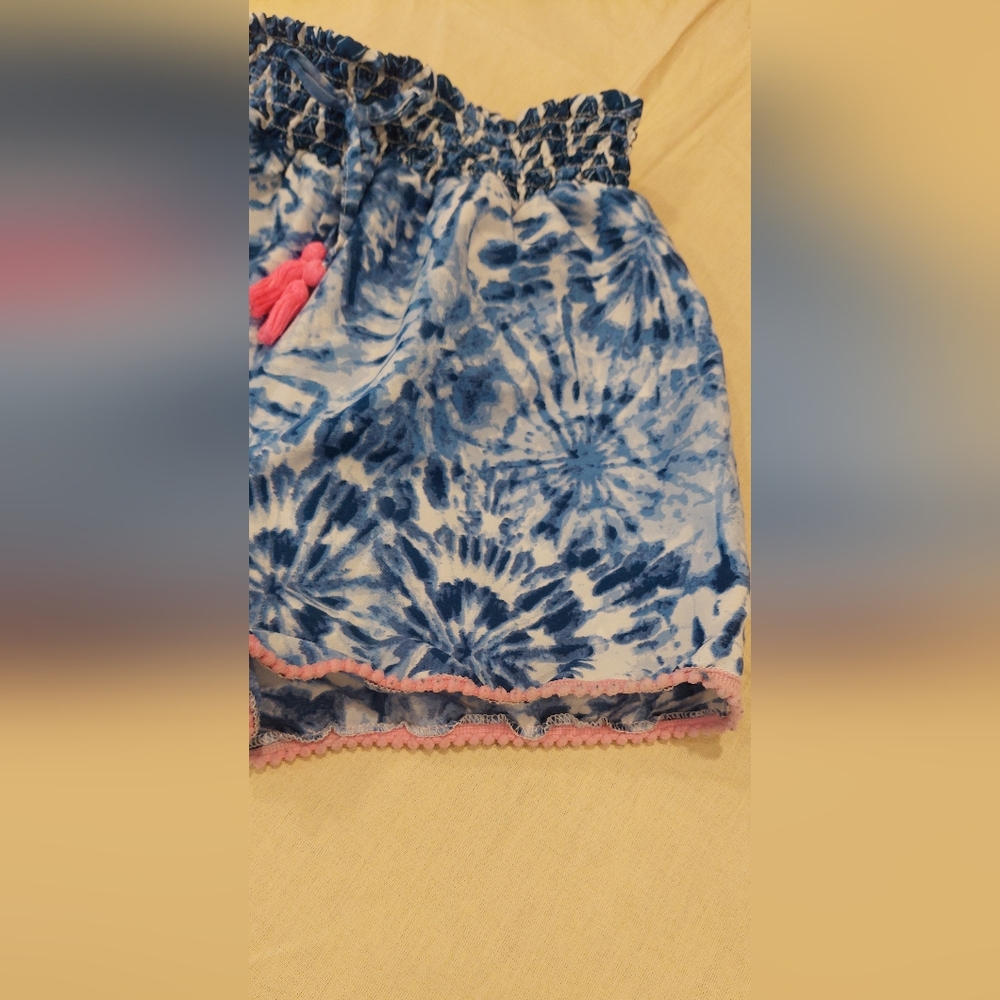 Japna High Waist Blue Tie-Dye Shorts with Pink Trim - Picture 2 of 4